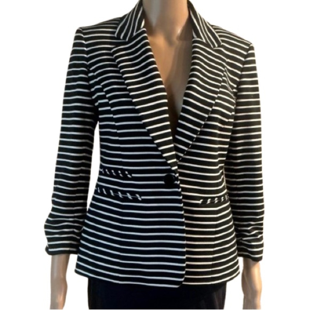 NINE WEST Classic Black and White Striped Blazer - Size 4